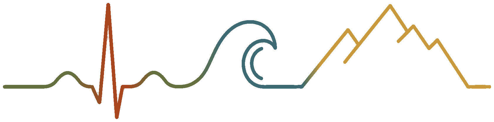 Elementame — a line tracing a heartbeat, a wave, and a mountain range